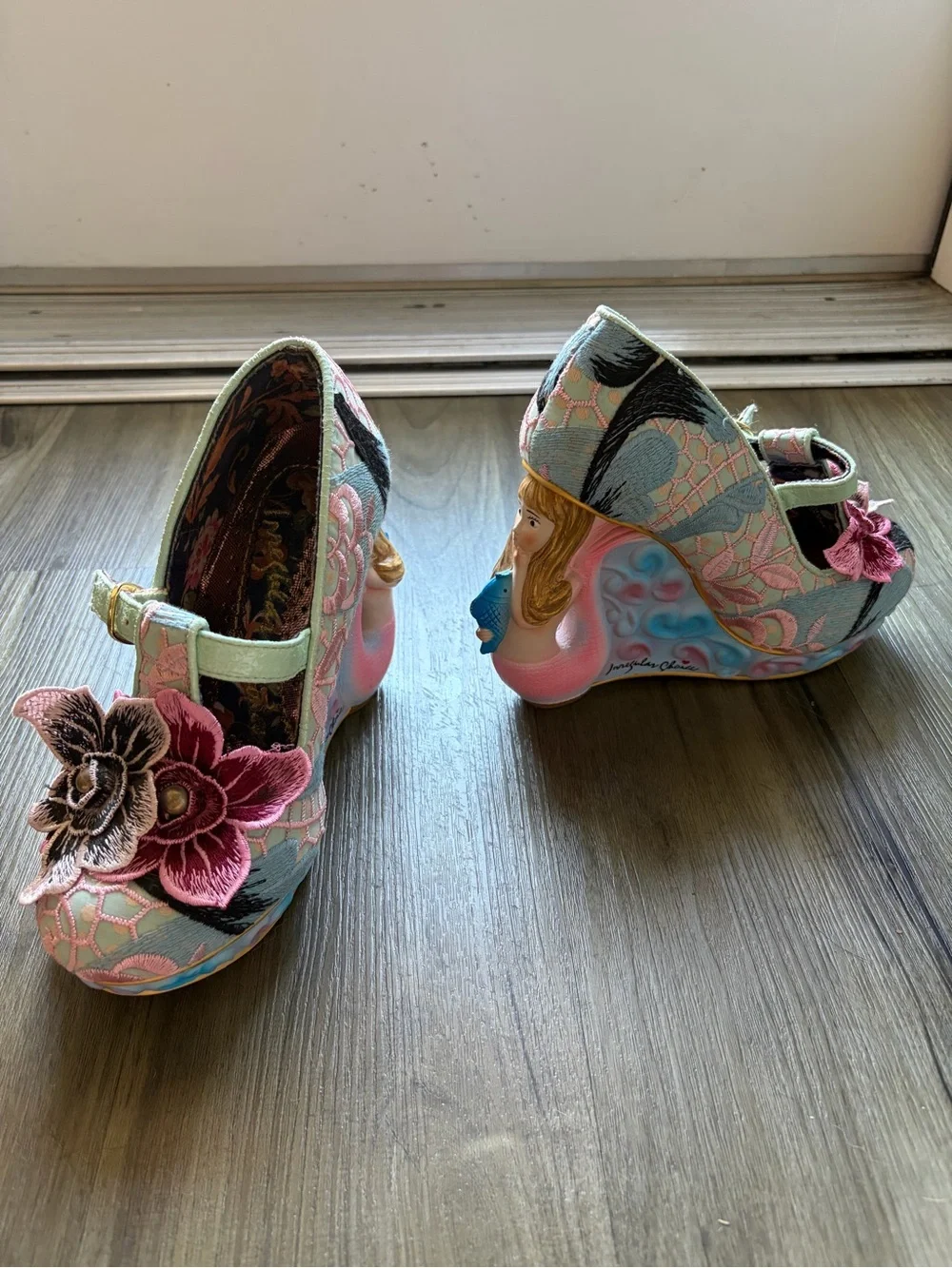 Irregular Choice - Aquata - Mermaid Floral Embroidered Mary Jane Wedge Heels